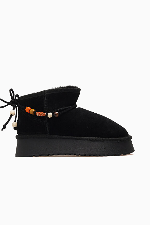 Women's Filled Heeled Furry Boots 26K 26K430-5 Black