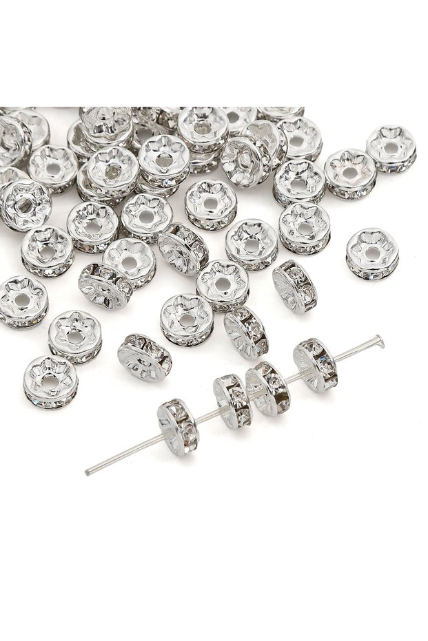8mm 100pcs style2 100pcs 6/8mm Rondelle Disc 316 Stainless Steel Crystal Spacer Beads With Rhineston