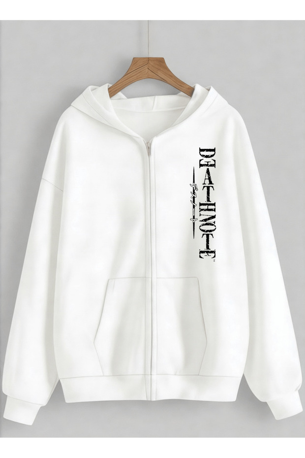 Death Note Printed 3 Thread Combed Cotton Hooded Oversize Cardigan
