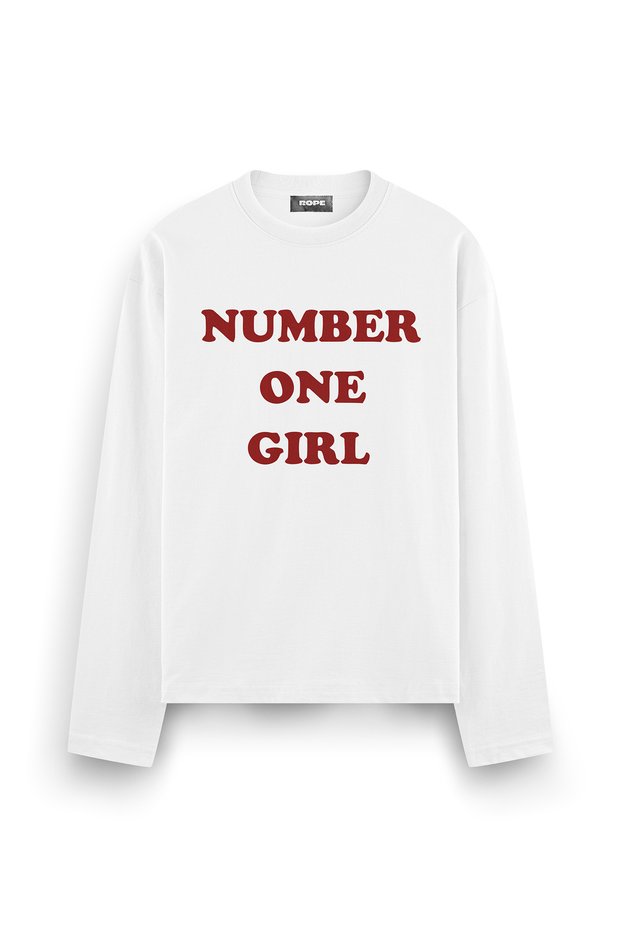 Number One Girl Printed Long Sleeve Oversize Fit T-Shirt White