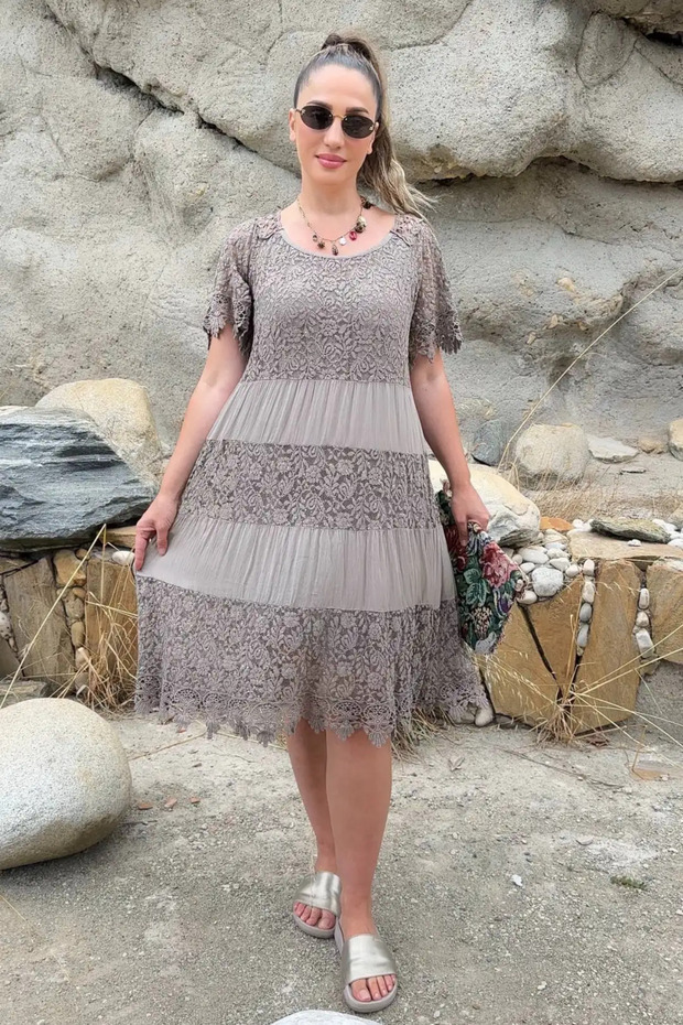 Italian Silk Back Butterfly Lace Sequin Lined Dress
