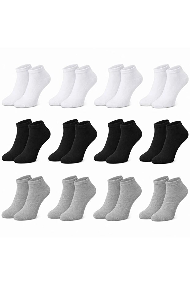 Women's Bamboo Booties Socks 12-Pack | Breathable Moisture-Wicking Soft, Black White Gray