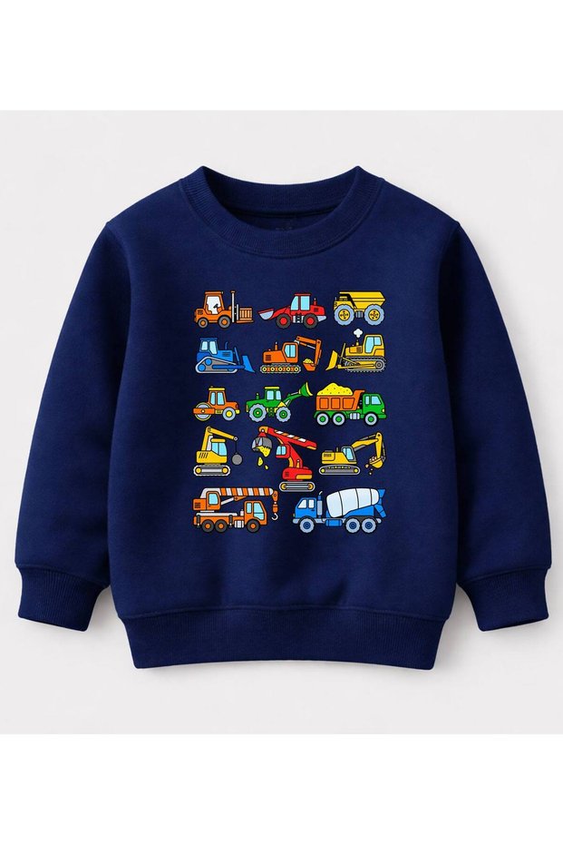 Children's Construction Vehicles Printed Sweatshirt – Excavator, Truck and Dozer Patterned