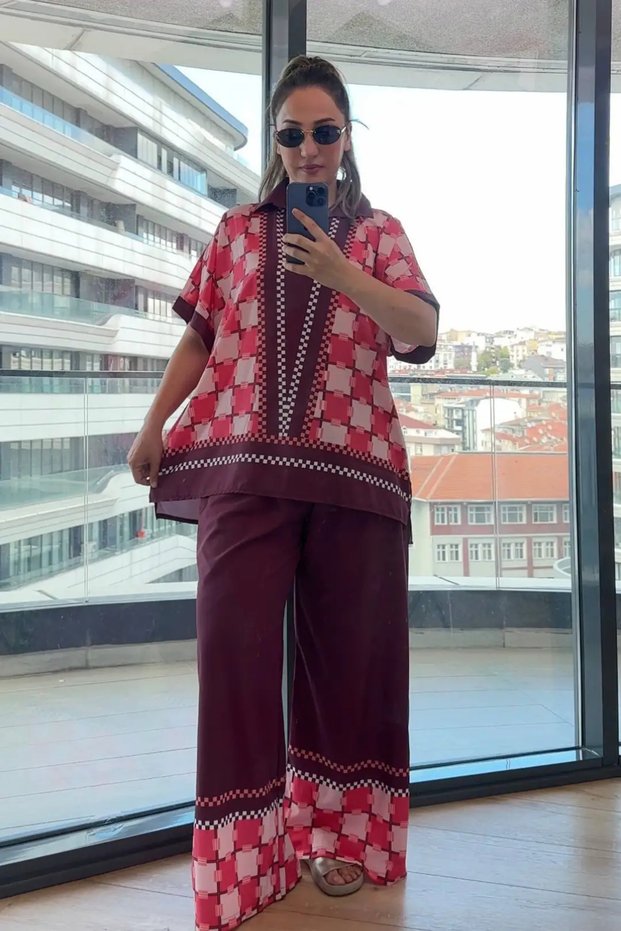 Silk Satin Blouse and Pants Set