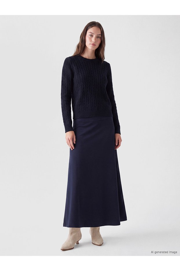 Two Mt Shop Quality Lcw Modest Navy Blue Interlock Plain Long Women's Skirt