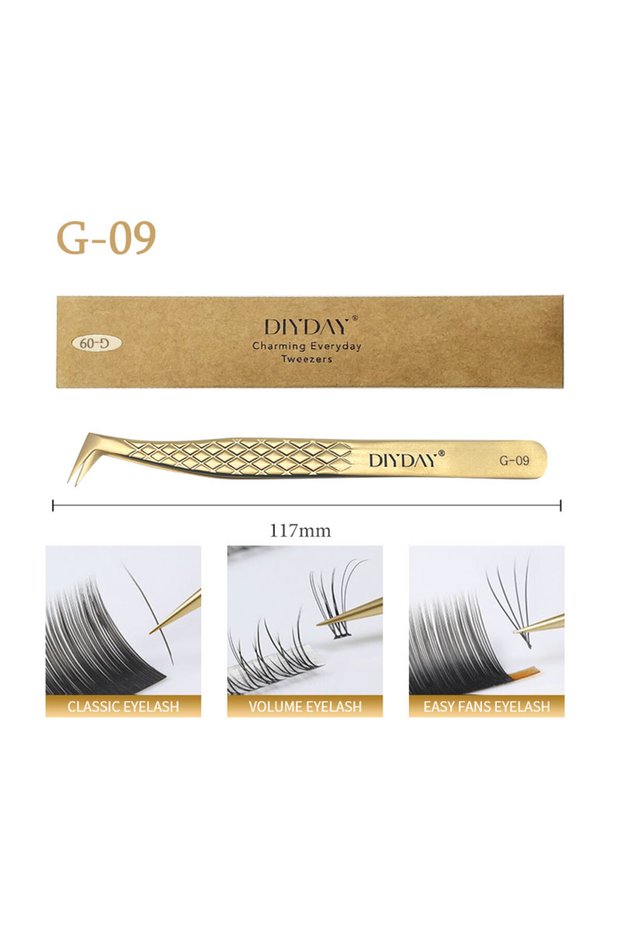 G-09 TWEEZERS DIYDAY Anti-slip Eyelash Extension Tweezers Stainless Steel Fiber Tip Lashe Tweezer Pr