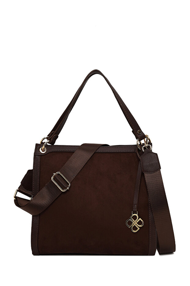 Women's Brown Long Strap Suede Shoulder Bag Wb500014Ss