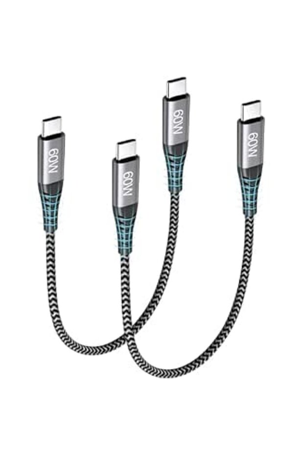 عبوة من كابلين USB C قصيرين بطول 15 سم، كابل USB C إلى Type C بقدرة 60 واط
