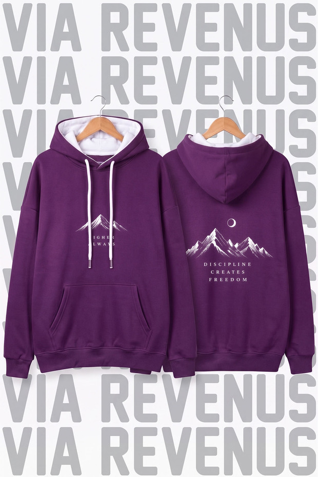 Higher Always Printed Wide Fit Hoodie Sweatshirt - 3 Thread Fleece Hood Lining with Rope Detail