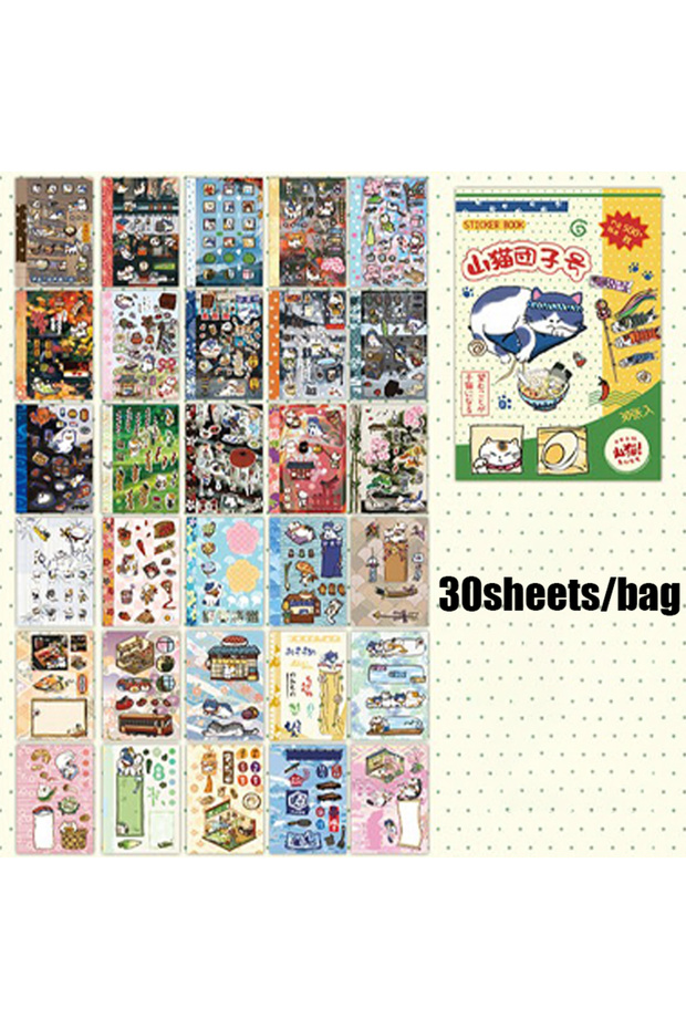 S29466-1 30 Sheets Kawaii M5 Sticker Book, Cute Cartoon Stickers for Planner Journal Phone Case Note
