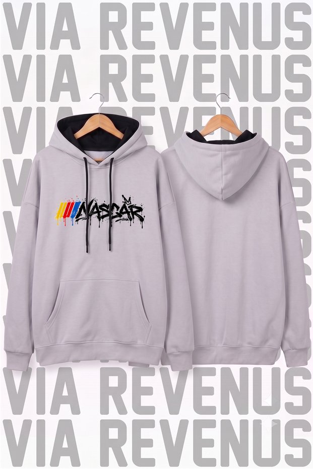 Nascar Graffiti Printed Wide Fit Hoodie - 3 Thread Fleece Hood Lining with Rope Detail
