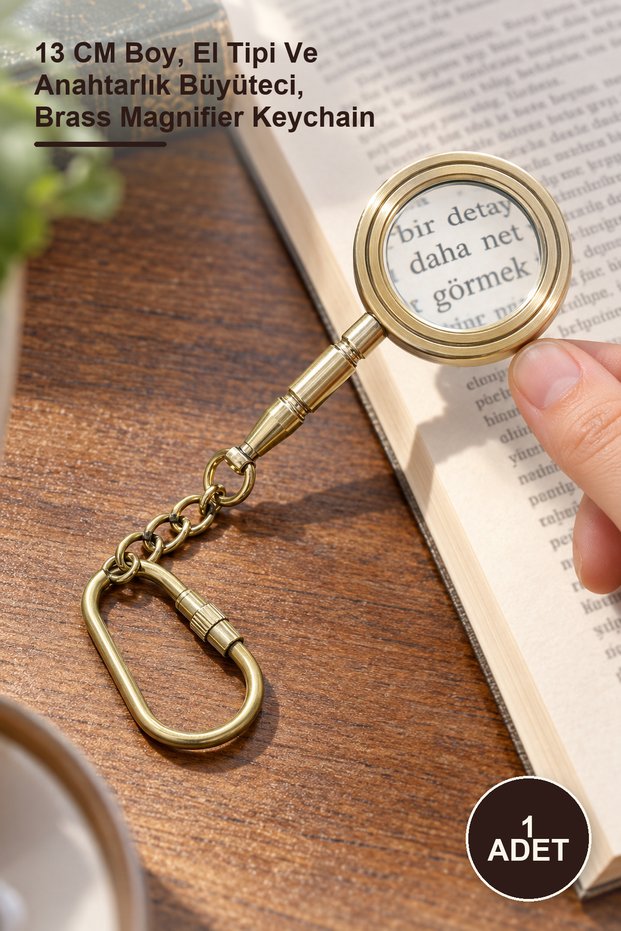 1 Piece Brass Magnifying Glass Keychain – 13 cm Length, Handheld and Keychain Magnifier, Brass Magnifier Keychain
