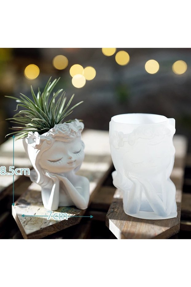 01 Pretty Girl Flower Pot Cement Silicone Molds Resin Candle Holder Vessel Plaster Concrete Mold for