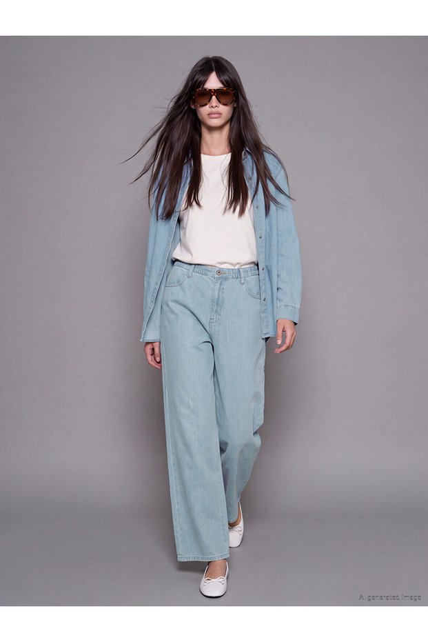 Alita City Farkıyla Xside Blue Denim Straight Wideleg High Waist Wide Leg Women's Jean Pants