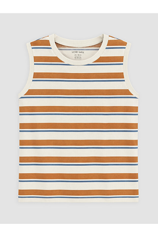 Two Mt Shop Quality Lcw Baby Brown Striped Sleeveless Baby Boy Undershirt