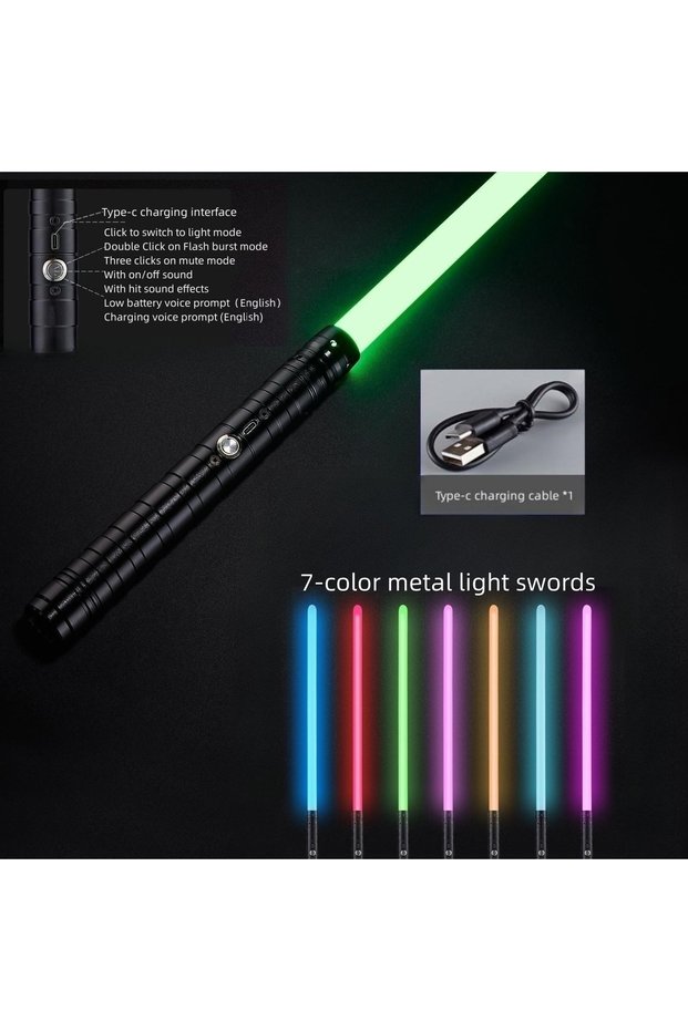 Black 1PC RGB Metal Lightsaber Dueling Smooth Swing Sword Sabre De Luz 7 Color Changing With Sounds