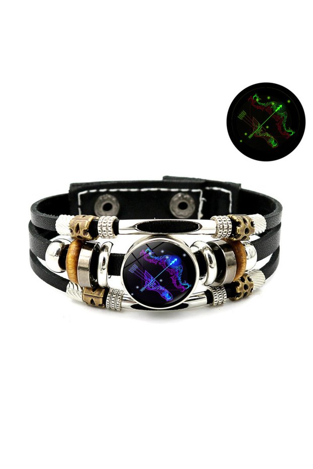 Sagittarius Constellations Luminous Leather Bracelet Retro Multi-layer Beaded Leather Bracelet Jewel