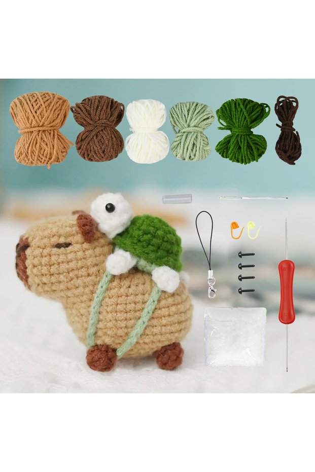 Capybara tortoise2 Capybara Crochet Kit, Cute Animal Crochet Kit Set, Christmas Gift, Crochet Kit fo