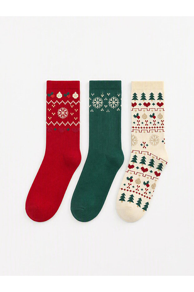 Two Mt Shop Quality Lcw Dream Red Patterned 3-Pack Women's Socks