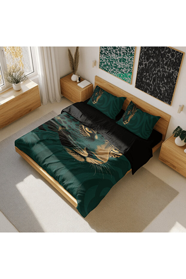 Shadow Leopard - Leopard Patterned Double Hybrid Duvet Cover Set - Without Sheets