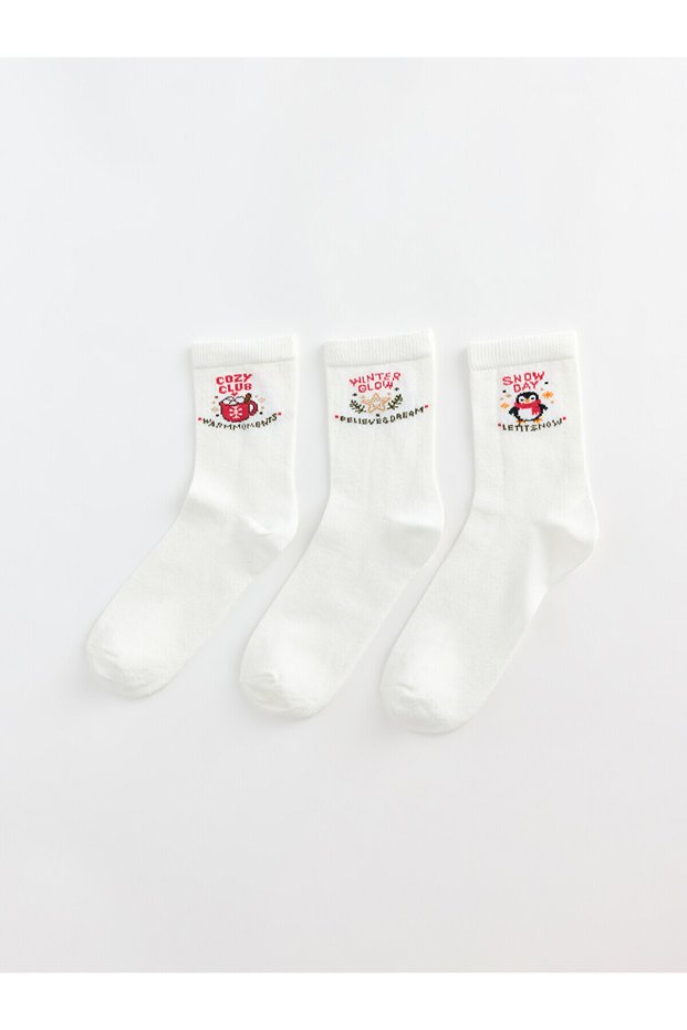 Alita City Ecru Printed 3-Pack Women's Socks with a Difference