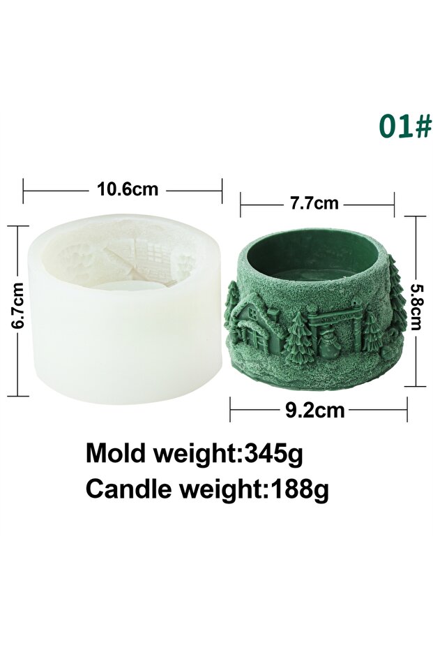 Christmas Mold 01 3D Christmas Relief Pillar Silicone Candle Mold DIY Christmas Scene Candle Holder