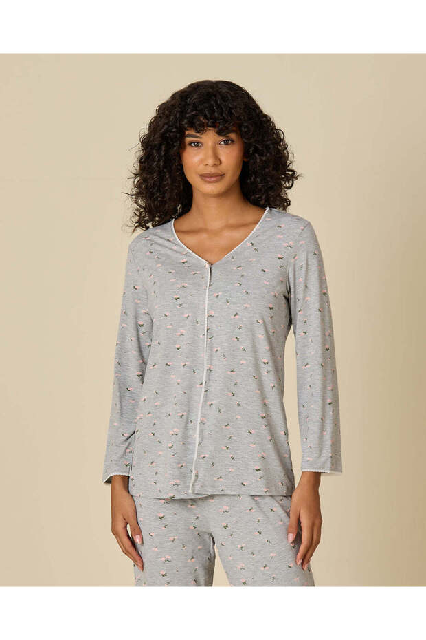 Women Grey Printed V Neck Robe