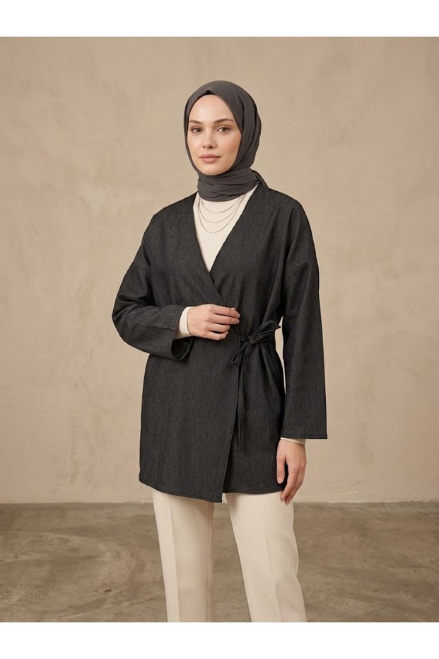 تونيك جينز برباط جانبي - أسود