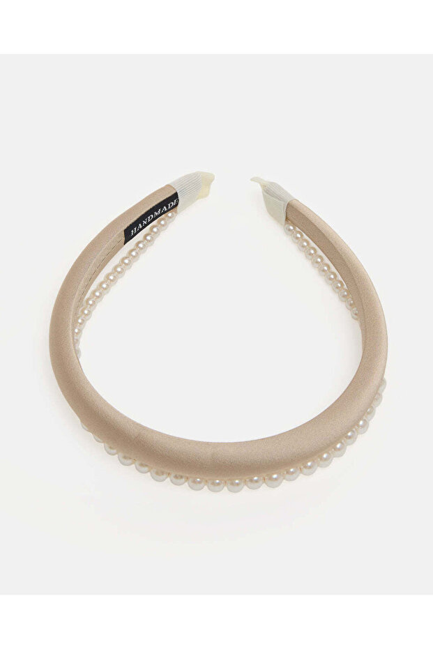 Women Beige Pearl Embellished Headband