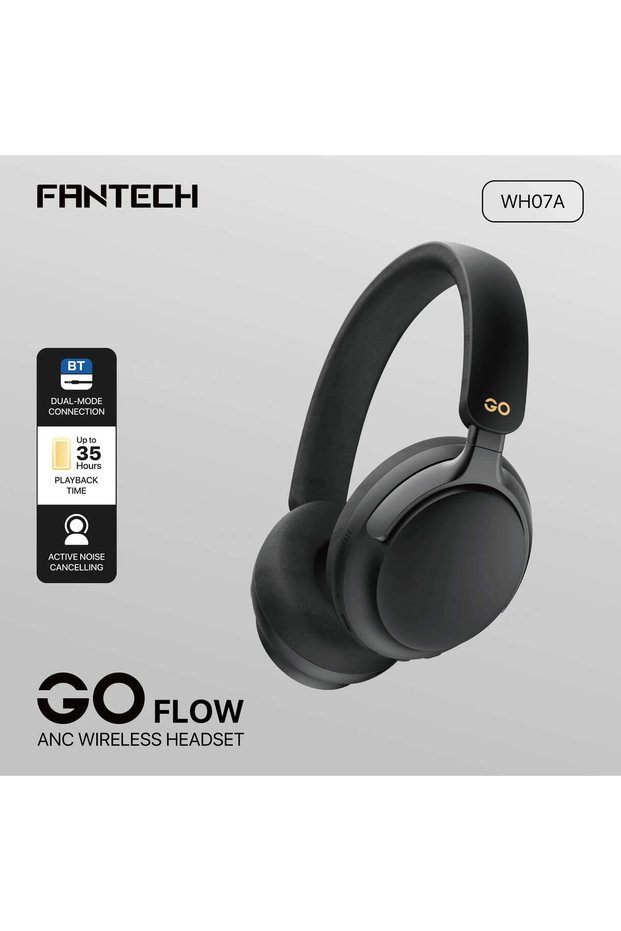 WH07A Wireless Headset, 40MM Drivers, 35H Playback, Active Noise Cancelling, USB-C, Black