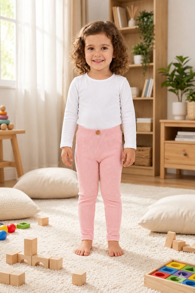 Baby and Child 100% Cotton Ribbed Casual Trousers with Elastic Waistband