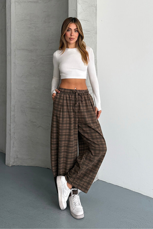 Women's Plaid Shalwar Trousers with Pockets 100% Cotton