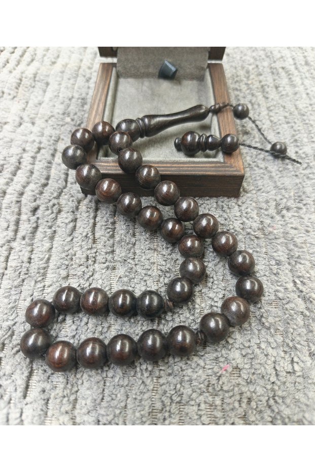 Natural Ebony Wood 10X10 mm Sphere Cut System Tassel Rosary