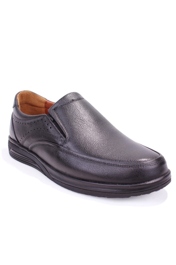 Dma08-435 Black Orthopedic Daily Laceless Men's Leather Shoes