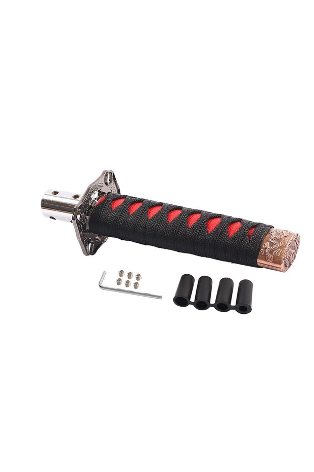 Black with Red 150MM Universal JDM Katana Samurai Sword Shift Knob Shifter With Adapters Gear Shift