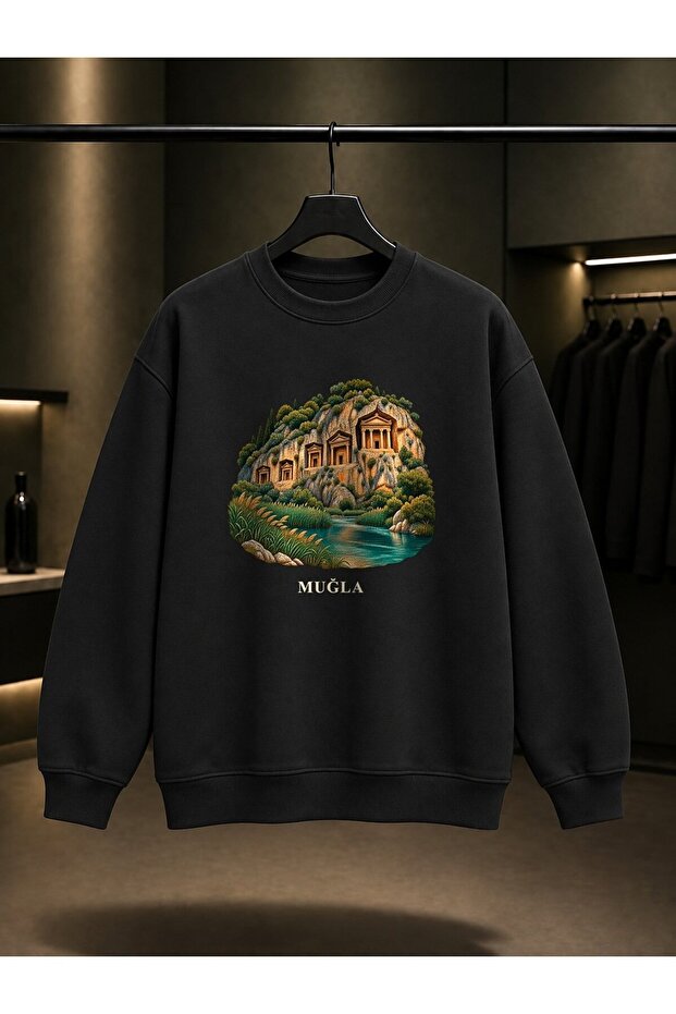 Muğla Kaunos Rock Tombs Printed Unisex 100% Cotton Sweatshirt