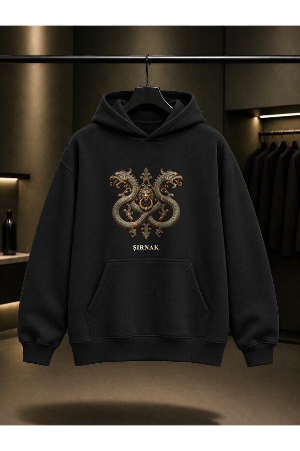 Şırnak Cizre Dragon Mallet Printed Unisex 100% Cotton Hooded Sweatshirt