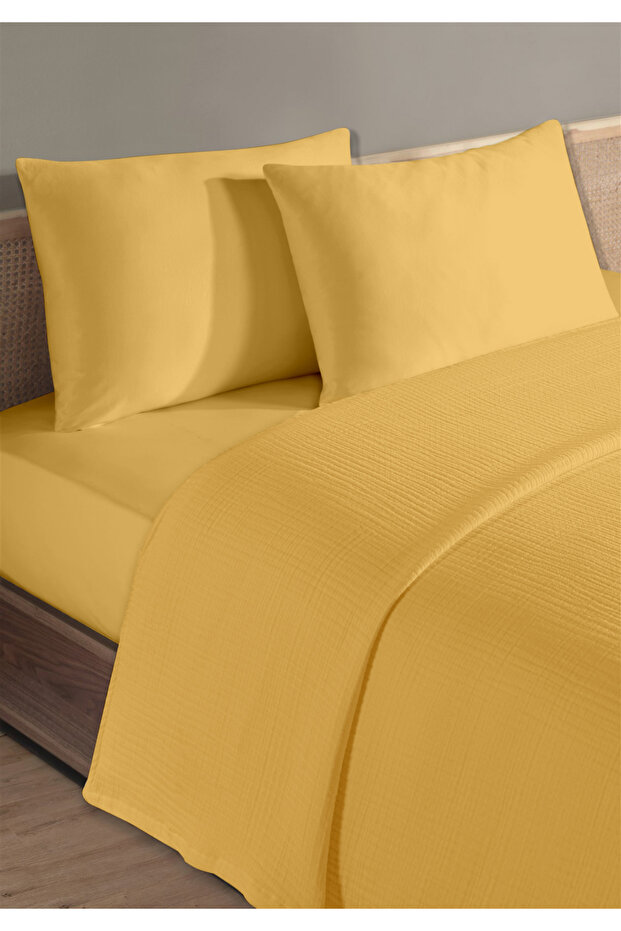 100% Natural Cotton 4 Layer Muslin Luxury Double Pique Set Dark Mustard 200X230Cm