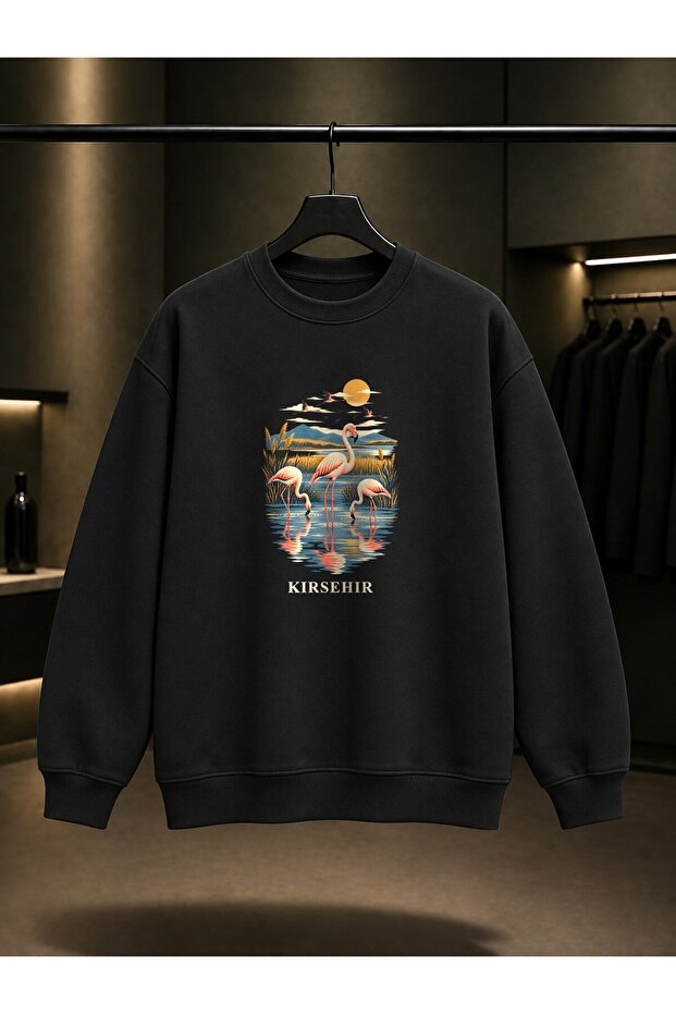 Kırşehir Seyfe Lake Flamingos Printed Unisex 100% Cotton Sweatshirt