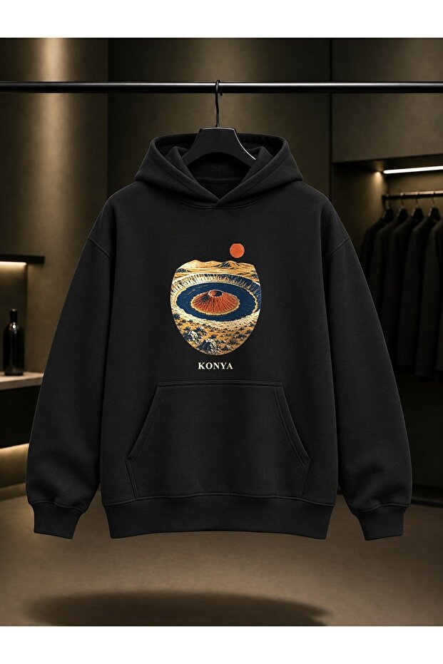 Konya Meke Crater Lake Printed Unisex 100% Cotton Hooded Sweatshirt