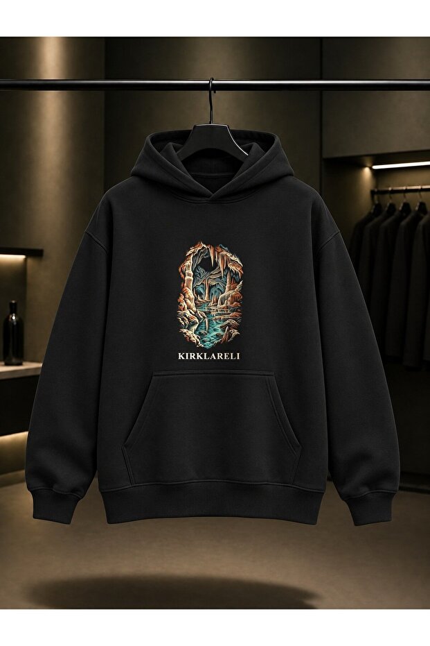 Kırklareli Dupnisa Cave Printed Unisex 100% Cotton Hooded Sweatshirt