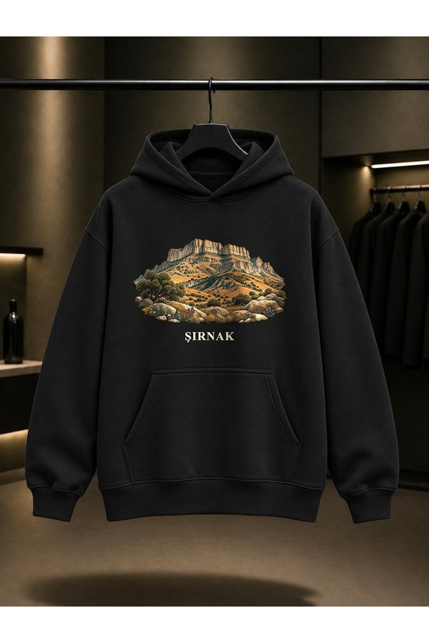Şırnak Cudi Mountain Landscape Printed Unisex 100% Cotton Hooded Sweatshirt