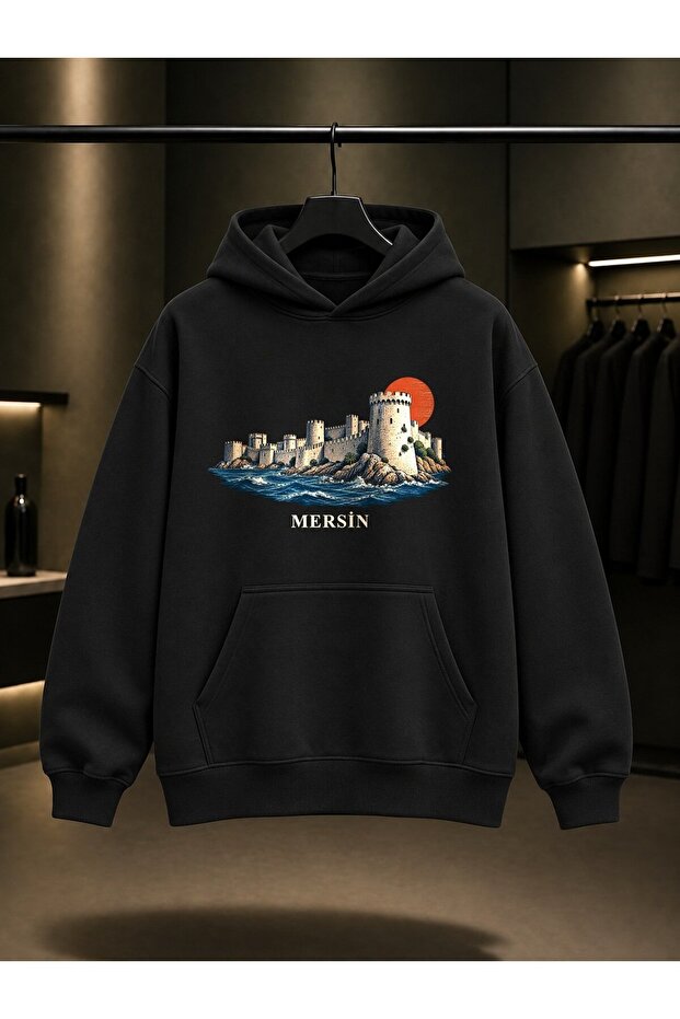 Mersin Mamure Castle Printed Unisex 100% Cotton Hooded Sweatshirt