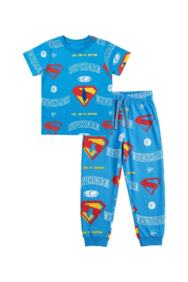 . Warner Bros. Superman Kids Pyjama Set | Official Superman Short Sleeve T-Shirt & Pajama Pants Set | Comfortable Cotton Sleepwear for Boys | Superhero Nightwear & Loungewear Set for Men