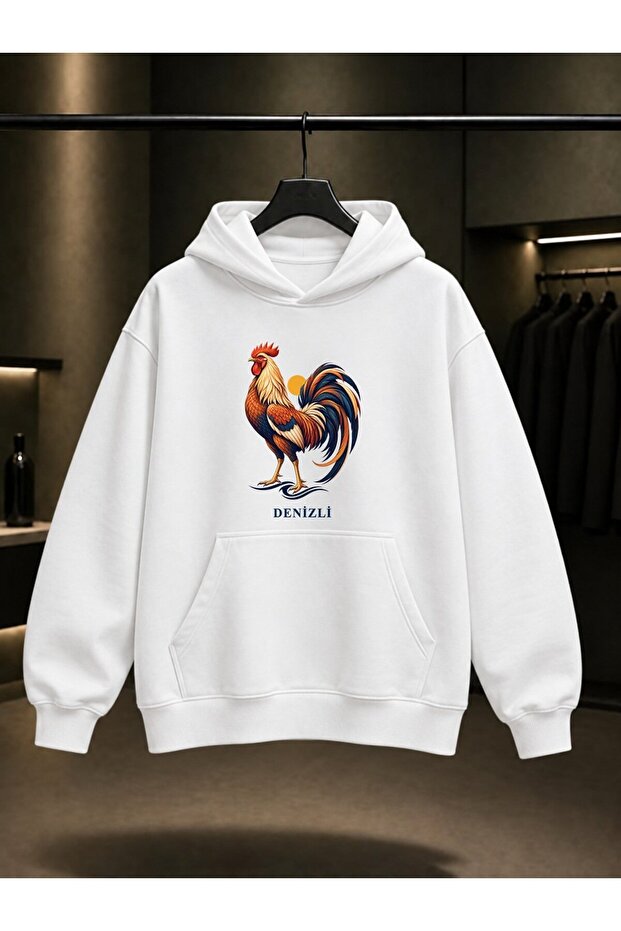 Denizli Horozu Printed Unisex 100% Cotton Hooded Sweatshirt