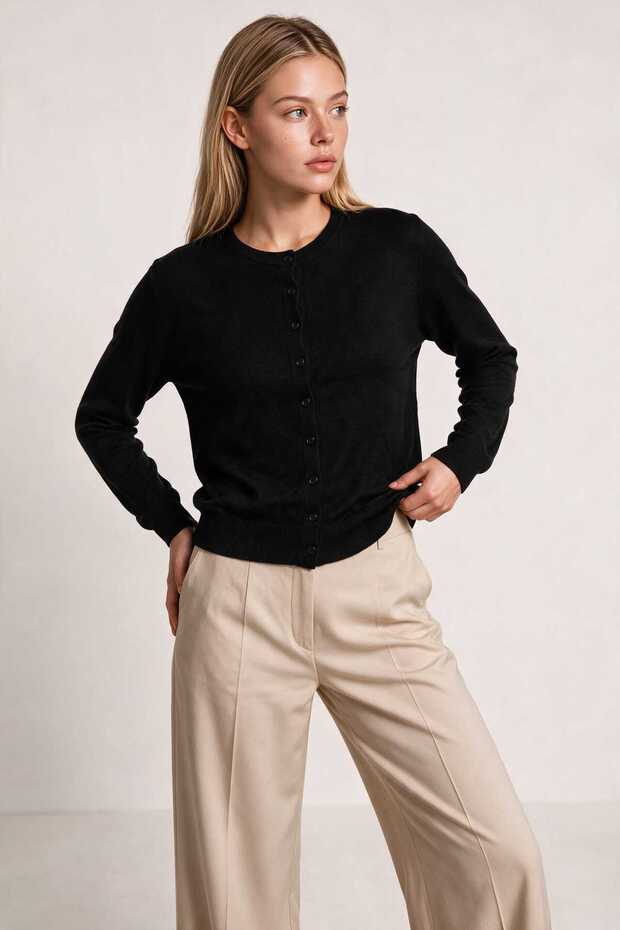 Basic Seasonal Knitwear Cardigan 4410 Lki̇0067 Black