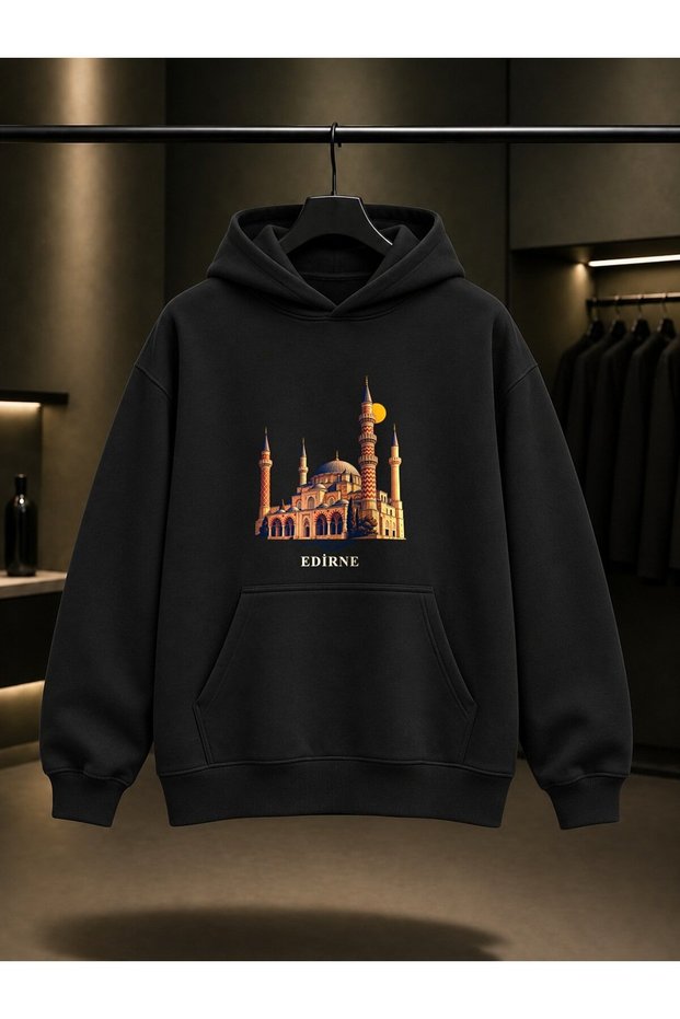 Edirne Üç Şerefeli Camii Printed Unisex 100% Cotton Hooded Sweatshirt