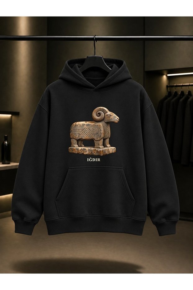 Iğdır Koç Mezar Printed Unisex 100% Cotton Hooded Sweatshirt