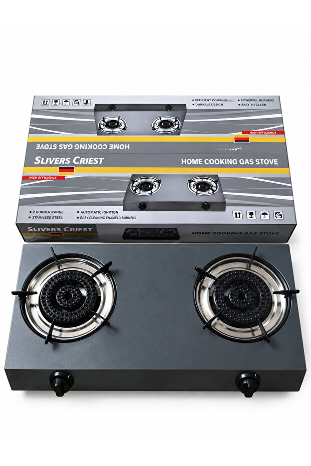 Slivers Criest 2 Burner Gas Stove with Stainless Steel Surface