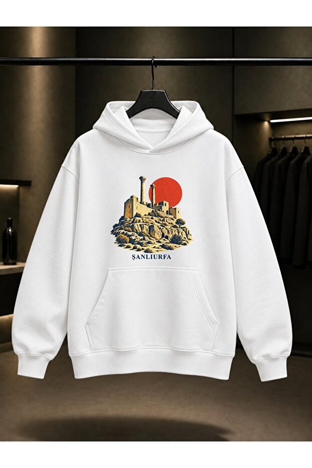 Şanlıurfa Castle Printed Unisex 100% Cotton Hooded Sweatshirt